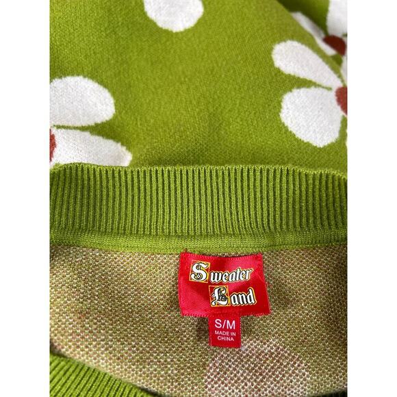 Sweater Land sweater cropped daisy flowers cropped long sleeve SZ SM - Picture 4 of 7